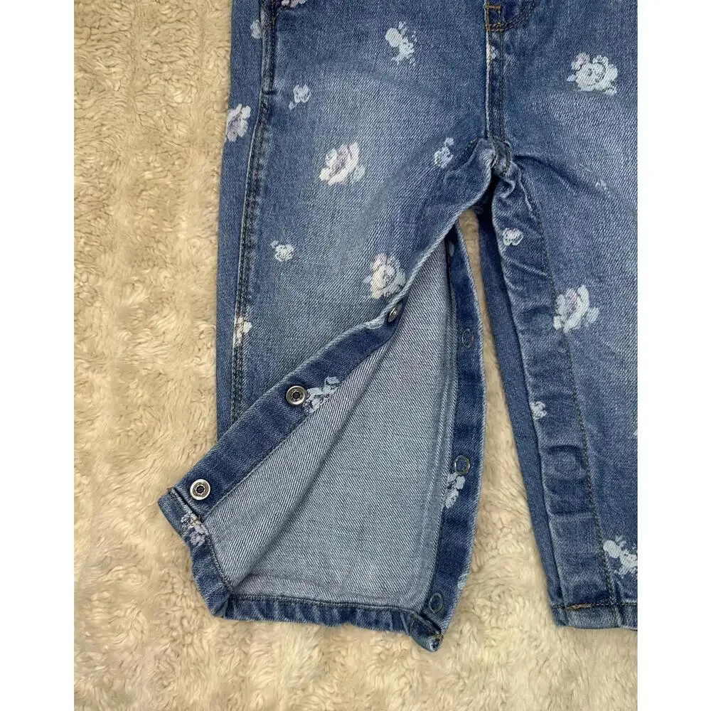 OshKosh B'gosh Vestbak classic floral snap leg bib-style denim overalls 12M